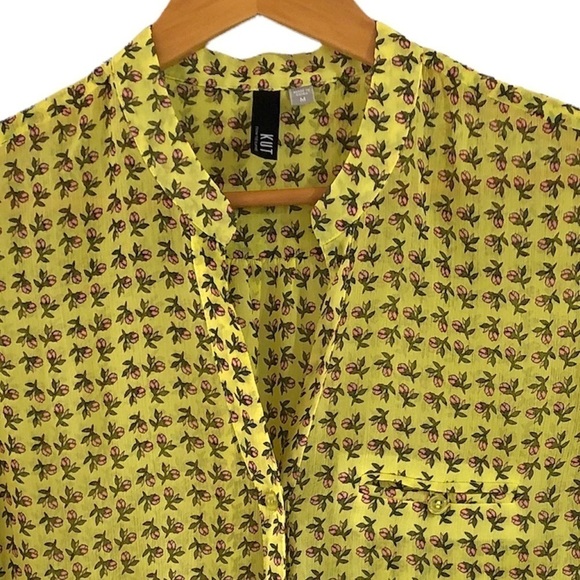 Kut from the KLOTH bright yellow button down shirt. Floral small roses print - Picture 6 of 9